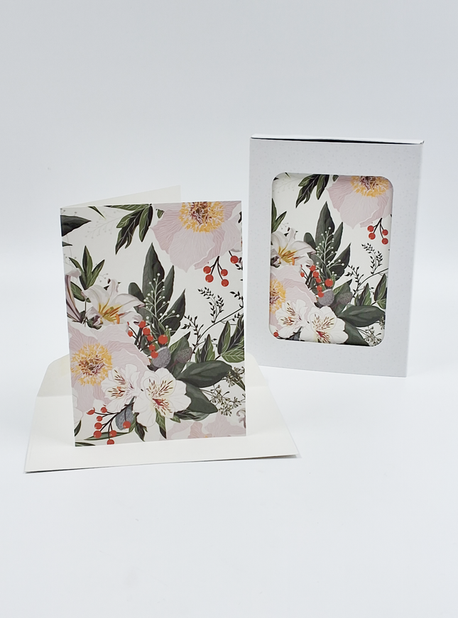 Kerstkaarten doosje 10x kerstbloemen (F13076)