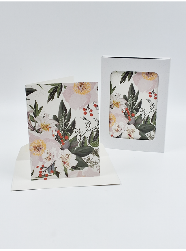 Kerstkaarten doosje 10x kerstbloemen (F13076)