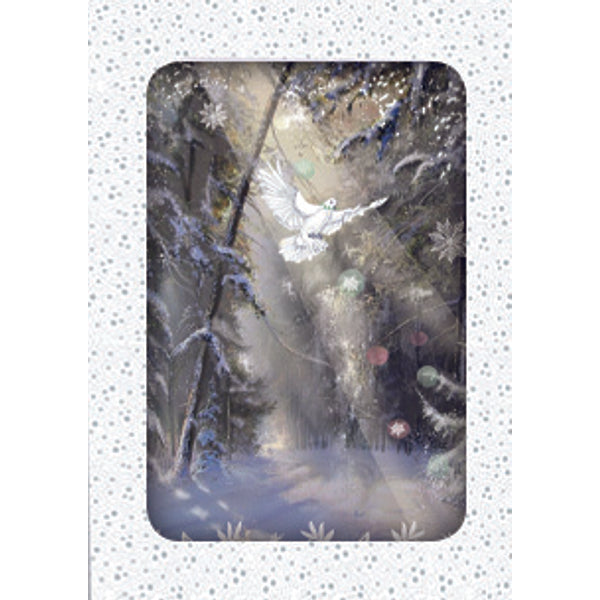 Kerstkaarten doosje 10x duif met takje (F13077)