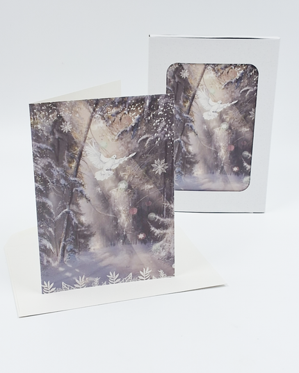 Kerstkaarten doosje 10x duif met takje (F13077)