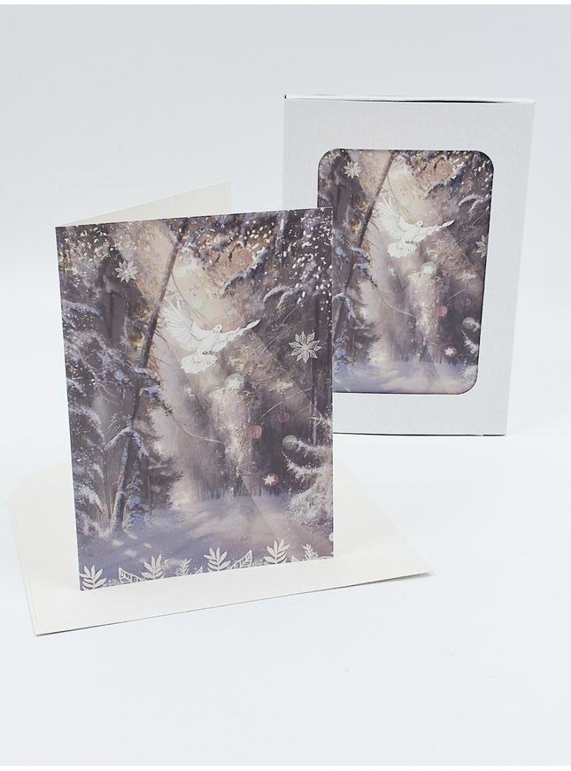 Kerstkaarten doosje 10x duif met takje (F13077)