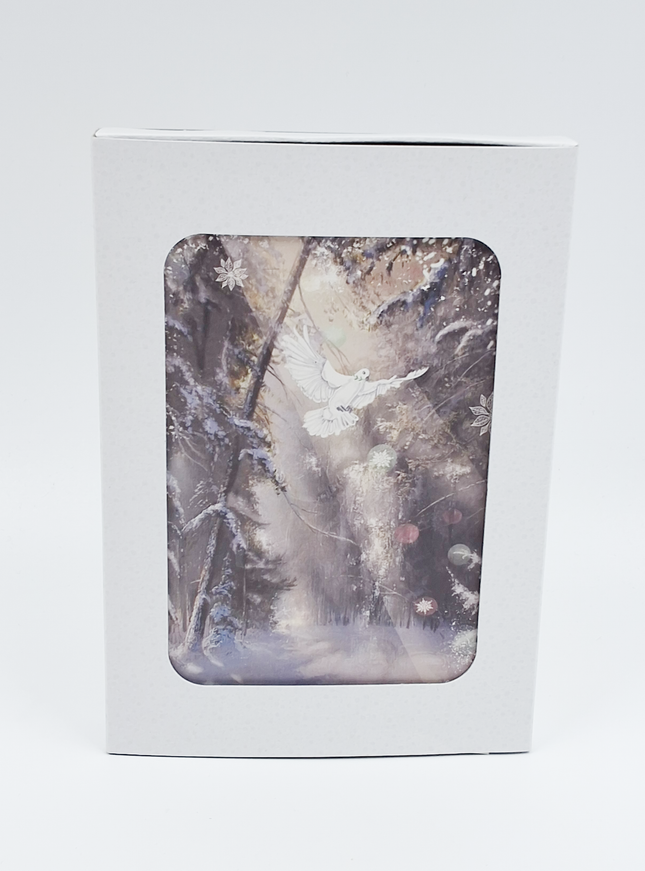 Kerstkaarten doosje 10x duif met takje (F13077)