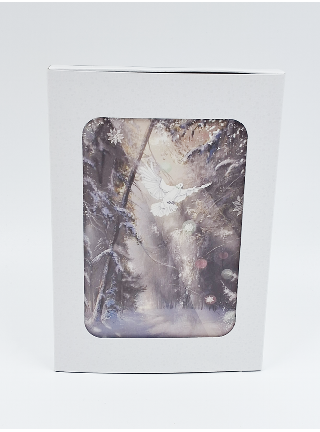 Kerstkaarten doosje 10x duif met takje (F13077)