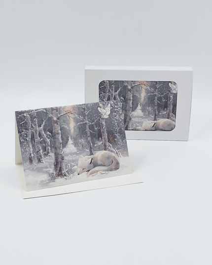 Kerstkaarten doosje 10x witte vos (F13081)