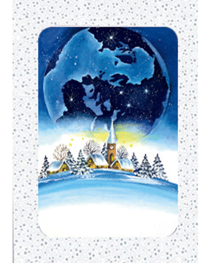 Kerstkaarten doosje 10x blauwe wereldbol (F13084)