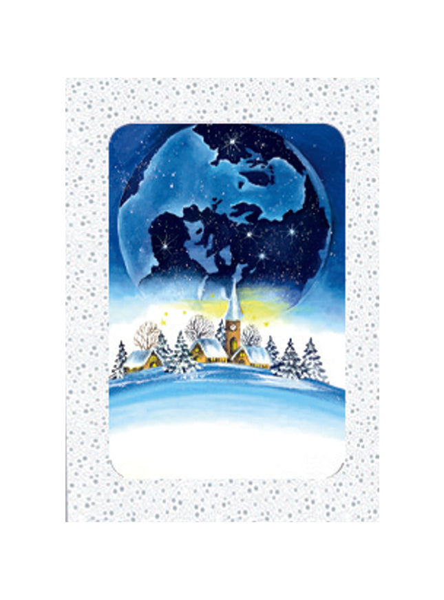 Kerstkaarten doosje 10x blauwe wereldbol (F13084)