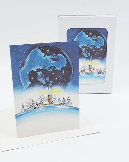 Kerstkaarten doosje 10x blauwe wereldbol (F13084)