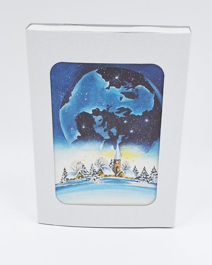 Kerstkaarten doosje 10x blauwe wereldbol (F13084)