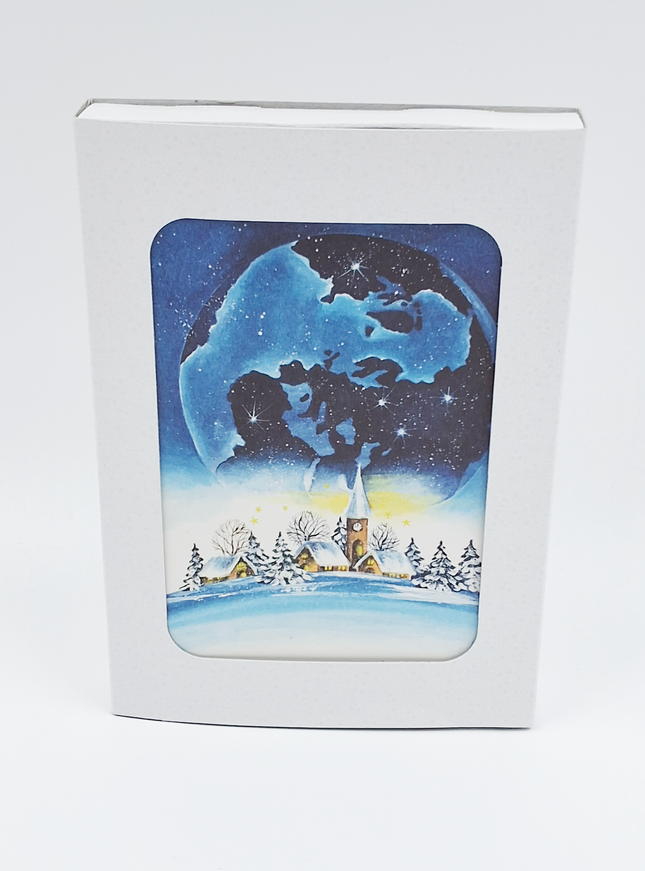 Kerstkaarten doosje 10x blauwe wereldbol (F13084)