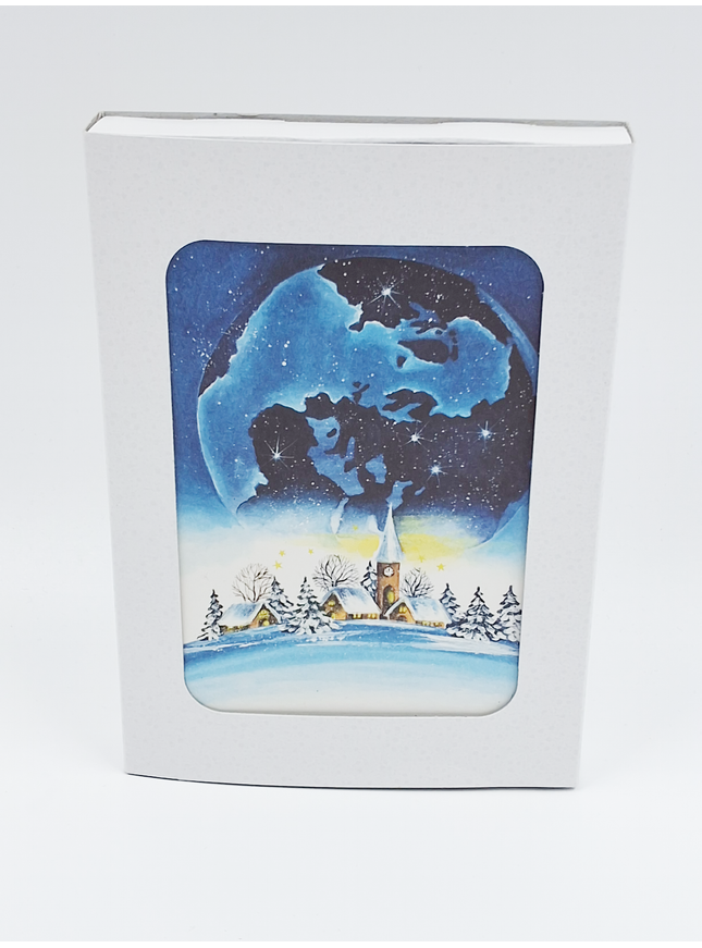 Kerstkaarten doosje 10x blauwe wereldbol (F13084)