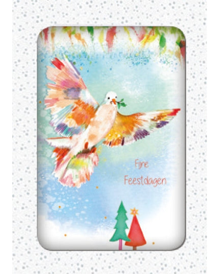 Kerstkaarten doosje 10x kleurrijke duif (F13094)