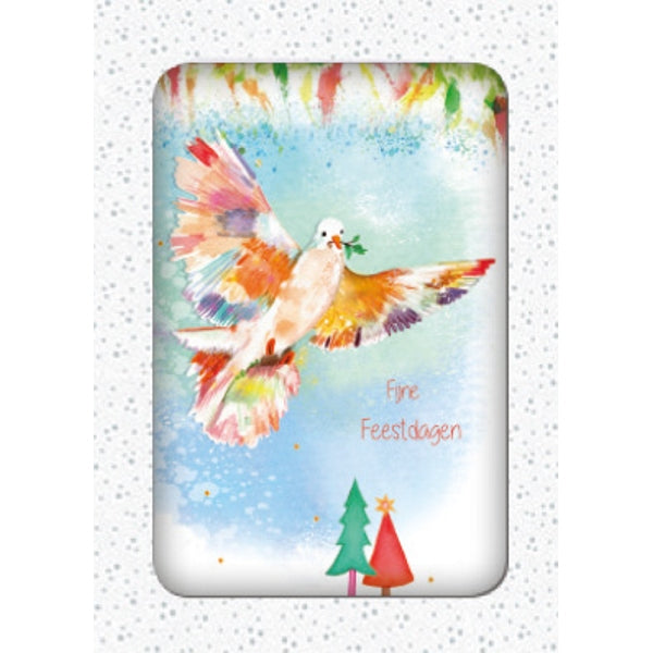 Kerstkaarten doosje 10x kleurrijke duif (F13094)