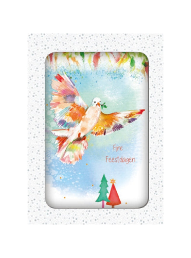 Kerstkaarten doosje 10x kleurrijke duif (F13094)
