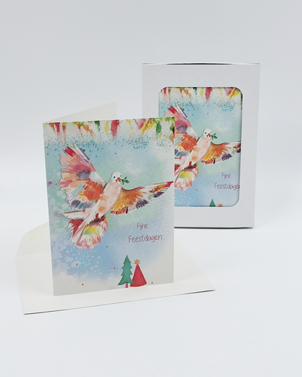 Kerstkaarten doosje 10x kleurrijke duif (F13094)