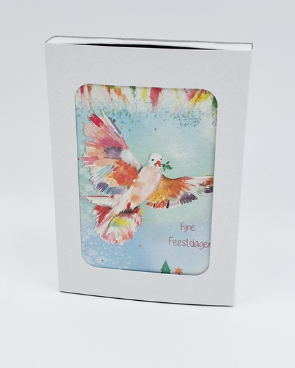 Kerstkaarten doosje 10x kleurrijke duif (F13094)