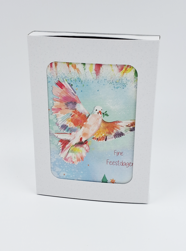 Kerstkaarten doosje 10x kleurrijke duif (F13094)
