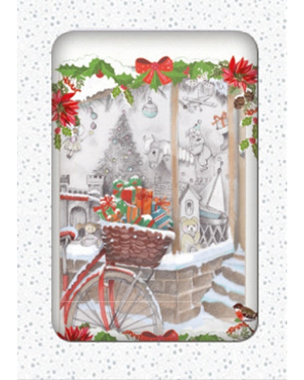 Kerstkaarten doosje 10x fiets met cadeaus (F13095)