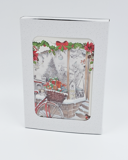 Kerstkaarten doosje 10x fiets met cadeaus (F13095)