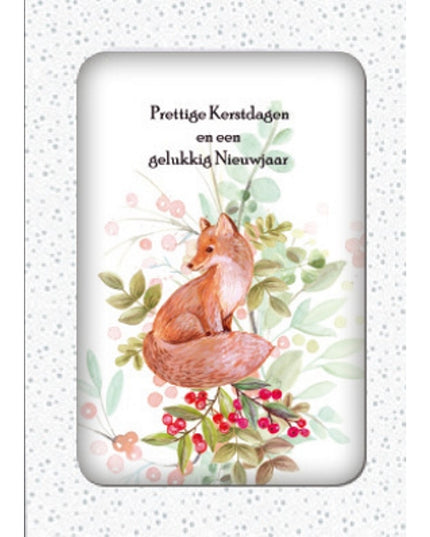 Kerstkaarten doosje 10x vos, "Prettige Kerstdagen en een gelukkig Nieuwjaar" (F13096)