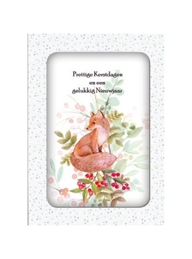 Kerstkaarten doosje 10x vos, "Prettige Kerstdagen en een gelukkig Nieuwjaar" (F13096)