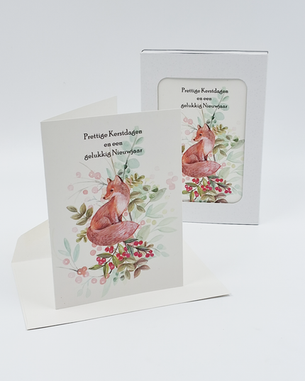 Kerstkaarten doosje 10x vos, "Prettige Kerstdagen en een gelukkig Nieuwjaar" (F13096)