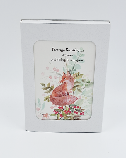 Kerstkaarten doosje 10x vos, "Prettige Kerstdagen en een gelukkig Nieuwjaar" (F13096)
