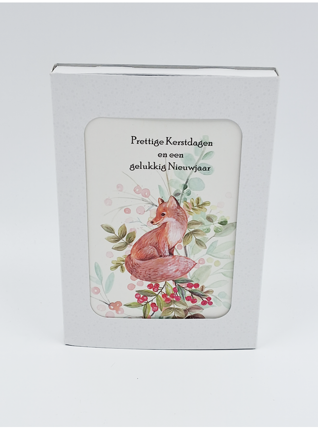 Kerstkaarten doosje 10x vos, "Prettige Kerstdagen en een gelukkig Nieuwjaar" (F13096)