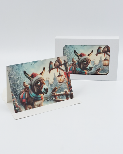 Kerstkaarten doosje 10x ezels (F13112)