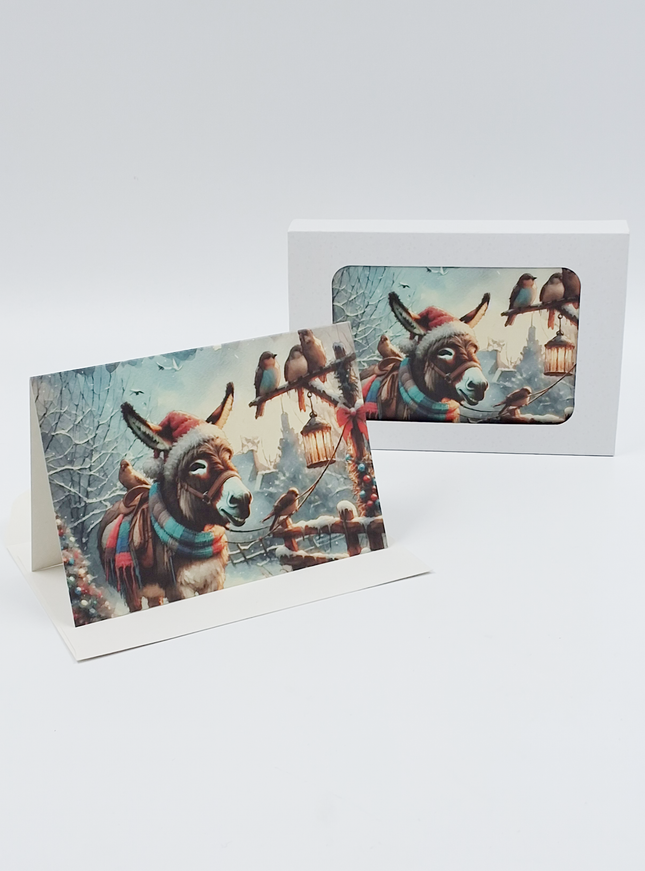 Kerstkaarten doosje 10x ezels (F13112)