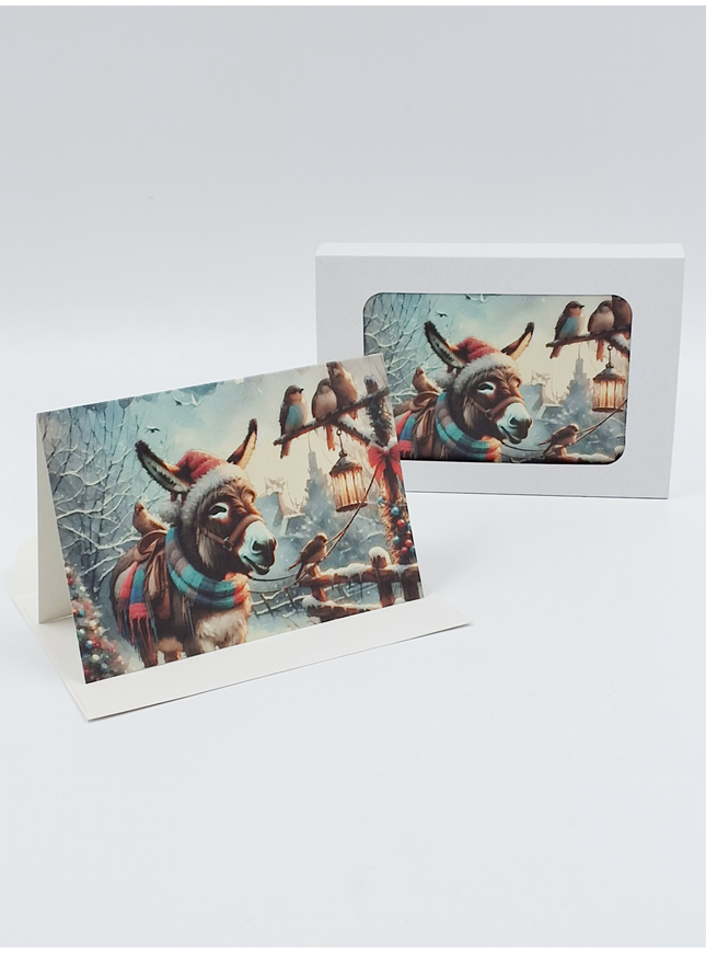 Kerstkaarten doosje 10x ezels (F13112)