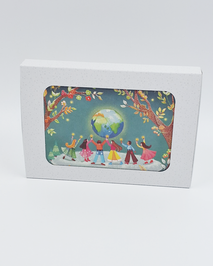 Kerstkaarten doosje 10x wereldbol en kinderen (F13117)