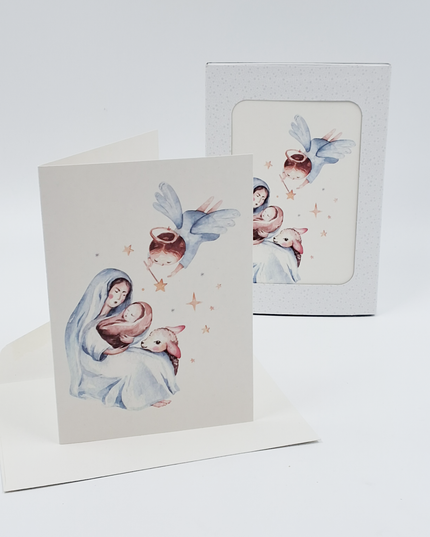 Kerstkaarten doosje 10x Maria blauw (F13124)