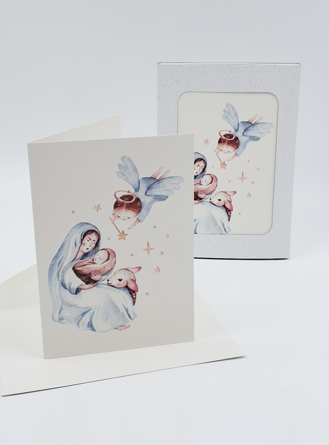 Kerstkaarten doosje 10x Maria blauw (F13124)