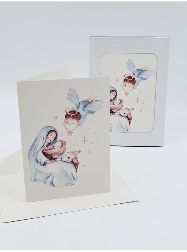 Kerstkaarten doosje 10x Maria blauw (F13124)