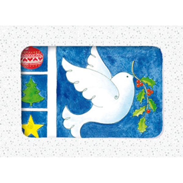 Kerstkaarten doosje 12x duif kersttak