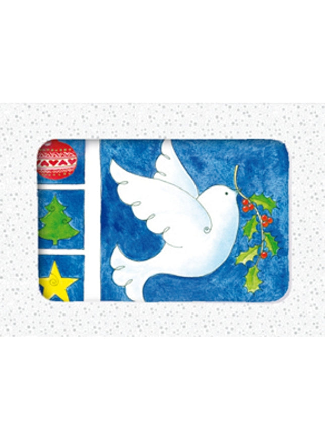 Kerstkaarten doosje 12x duif kersttak