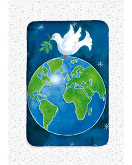 Kerstkaarten doosje 12x vredesduif aarde