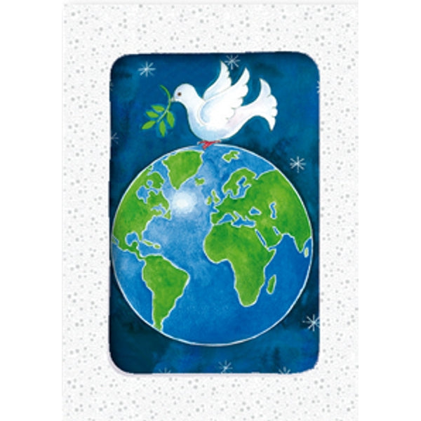 Kerstkaarten doosje 12x vredesduif aarde