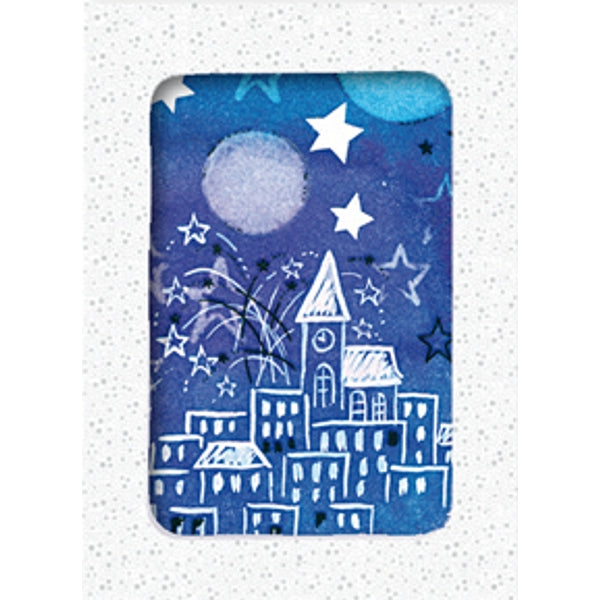 Kerstkaarten doosje 12x kerk sterren