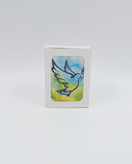 Kerstkaarten doosje 12x duif blauw groen