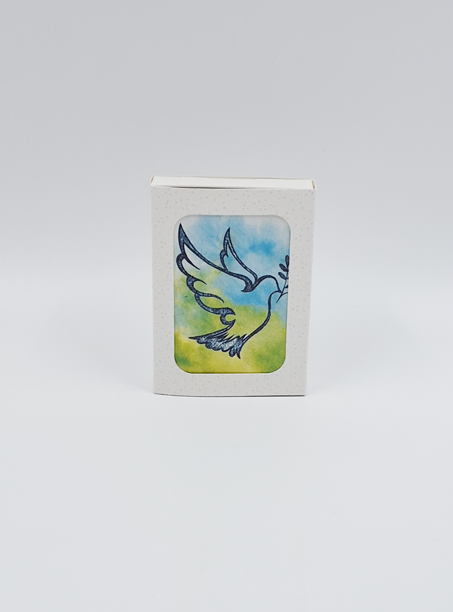 Kerstkaarten doosje 12x duif blauw groen
