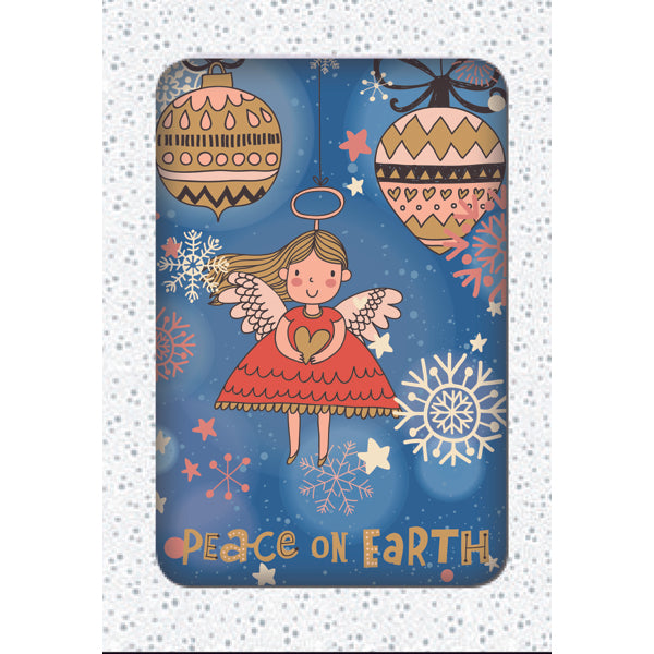 Kerstkaarten doosje 12x kerstballen peace on earth