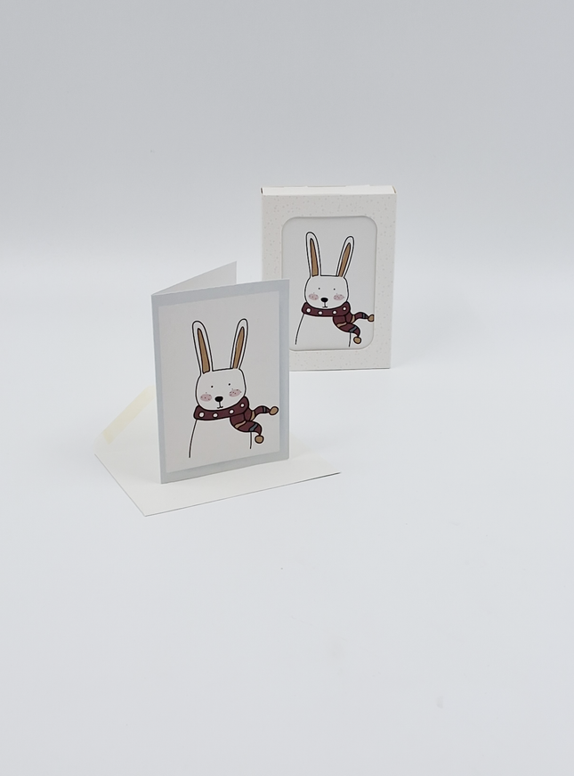 Kerstkaarten doosje 12x winter konijn