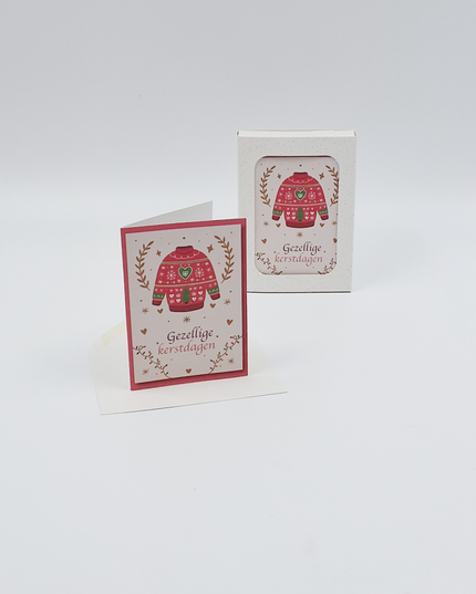 Kerstkaarten doosje 12x kerst trui rood