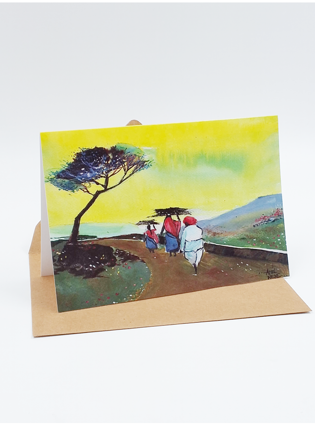 Wenskaart vrouwen aan de wandel