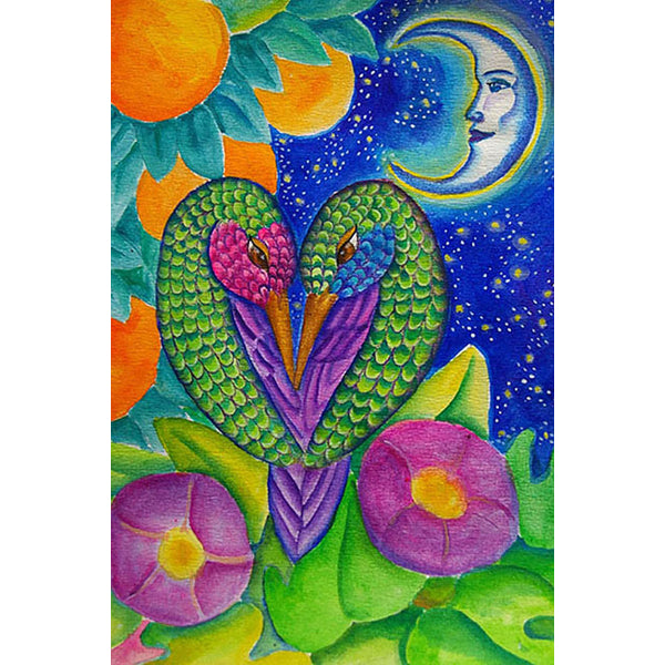 Wenskaart hart met vogels