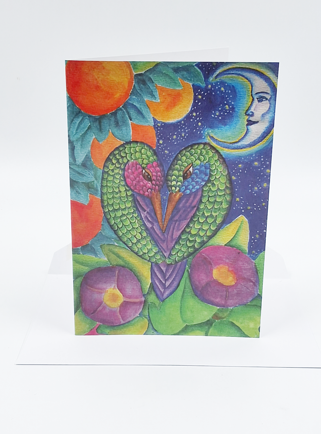 Wenskaart hart met vogels