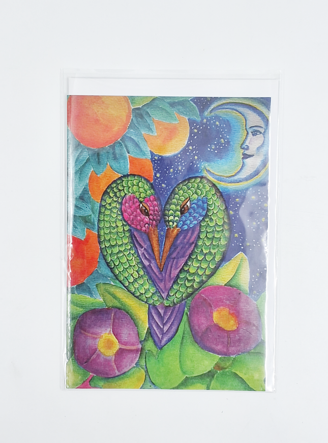 Wenskaart hart met vogels