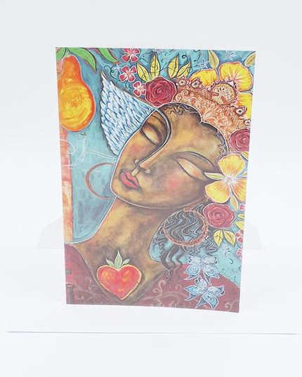 Wenskaart vrouw met bloemen