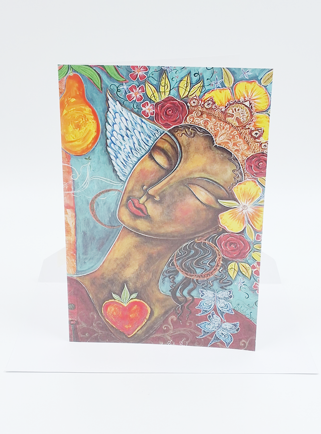 Wenskaart vrouw met bloemen